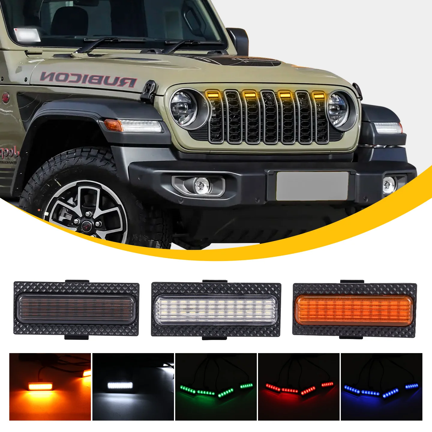 

4/6pcs Led Grill Grille Light Front Bumper Daylight Daytime Running White Yellow Car Accessories For Jeep Wrangler JL 2024 2025