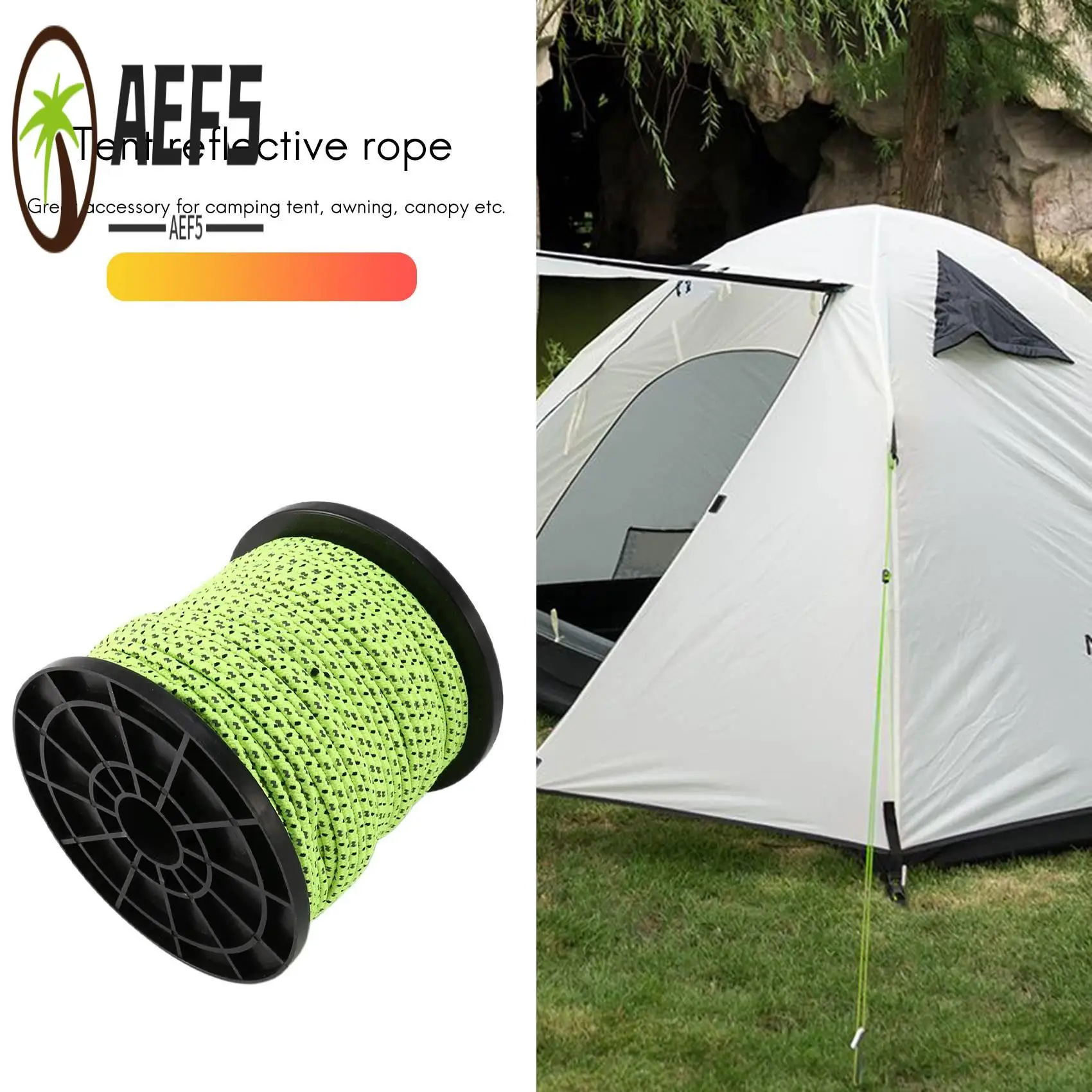 

AEF5-4 мм, 50 м/16,4 фута, светящаяся в темноте светоотражающая веревка для палатки, шнур для кемпинга