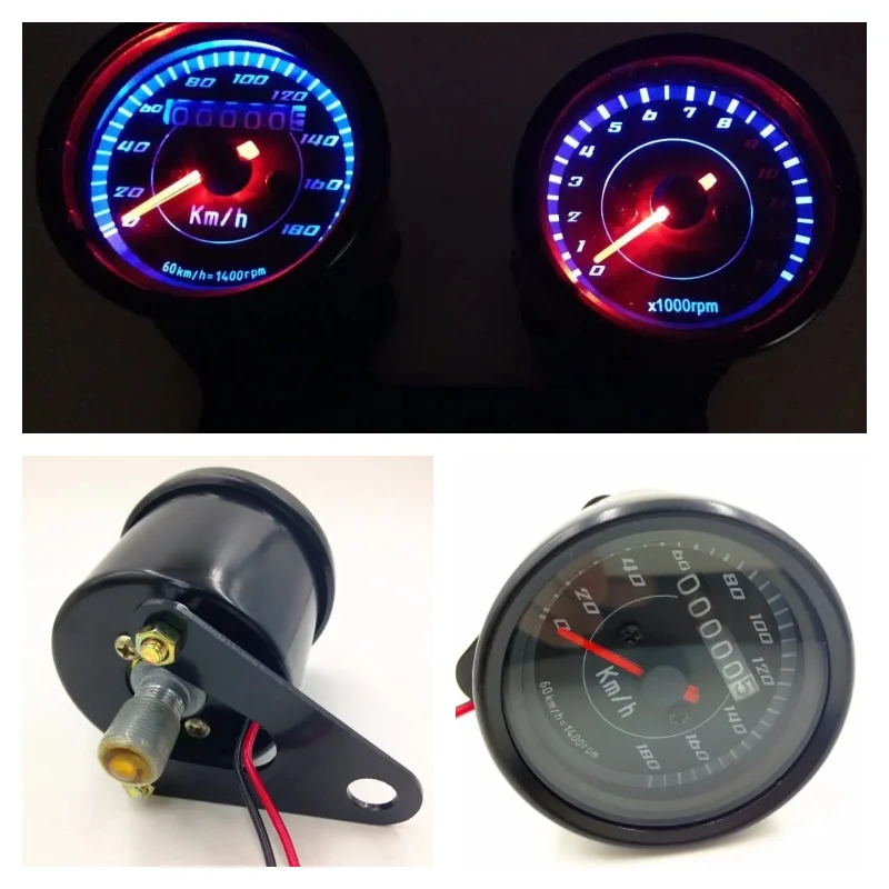 LED Motorcycle Tachometer Tacho Gauge Odometer Speedometer For Cafe Racer Cruiser VT