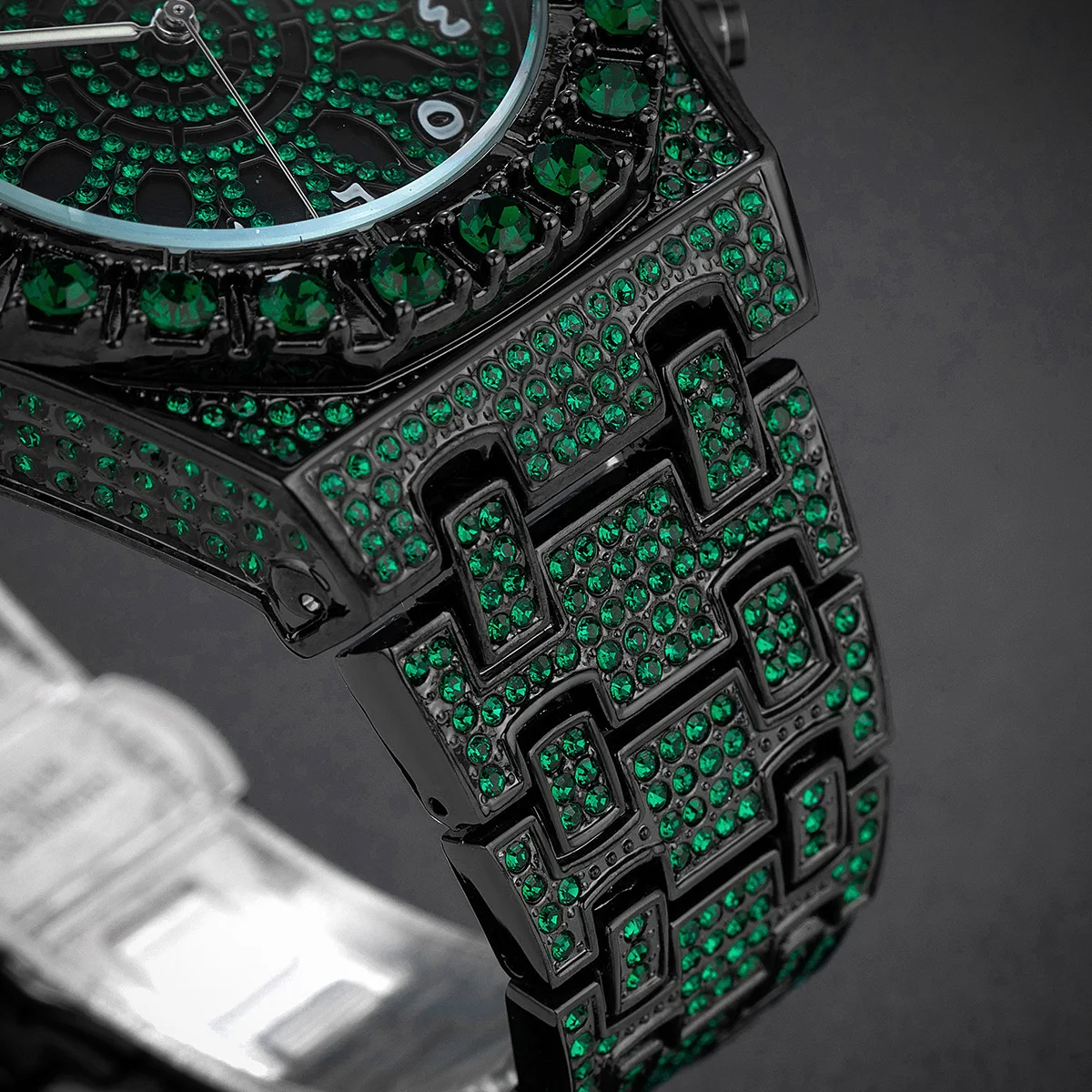 UNIGUET Роскошные мужские часы со льдом, модные хип-хоп зеленые ювелирные изделия со льдом и бриллиантами, кварцевые наручные часы для мужчин, новинка 2023 года