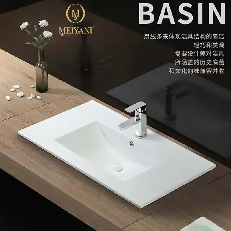 Simple semi-embedded thin-sided basin, square flat wash basin, ceramic basin integrated