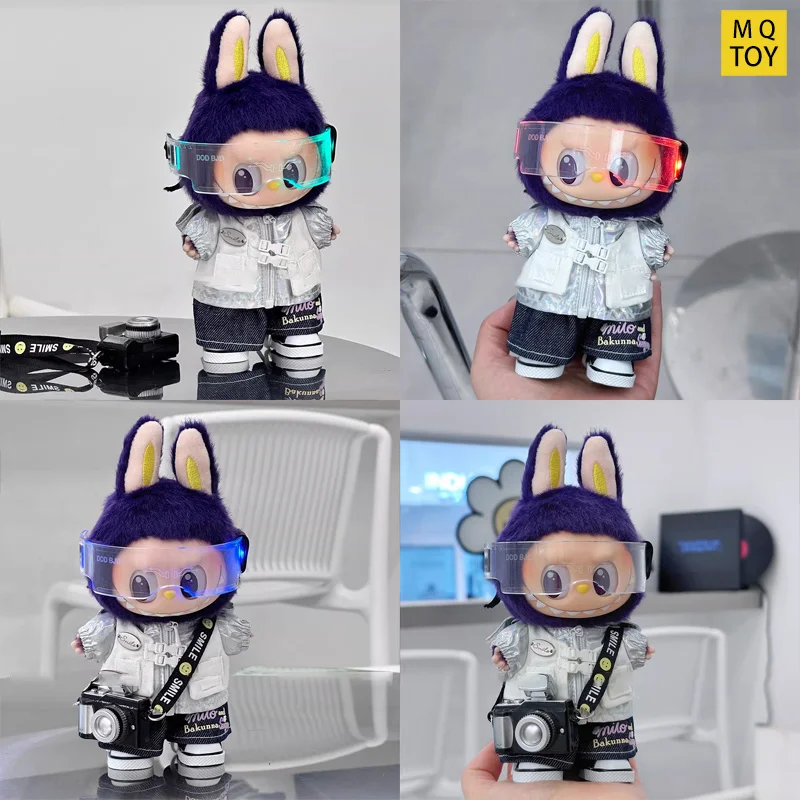 

Для Labubu Wacky Mart милая кукольная одежда виниловая подвеска одежда серебряный модный лазерный свитер комплект прозрачные светящиеся очки