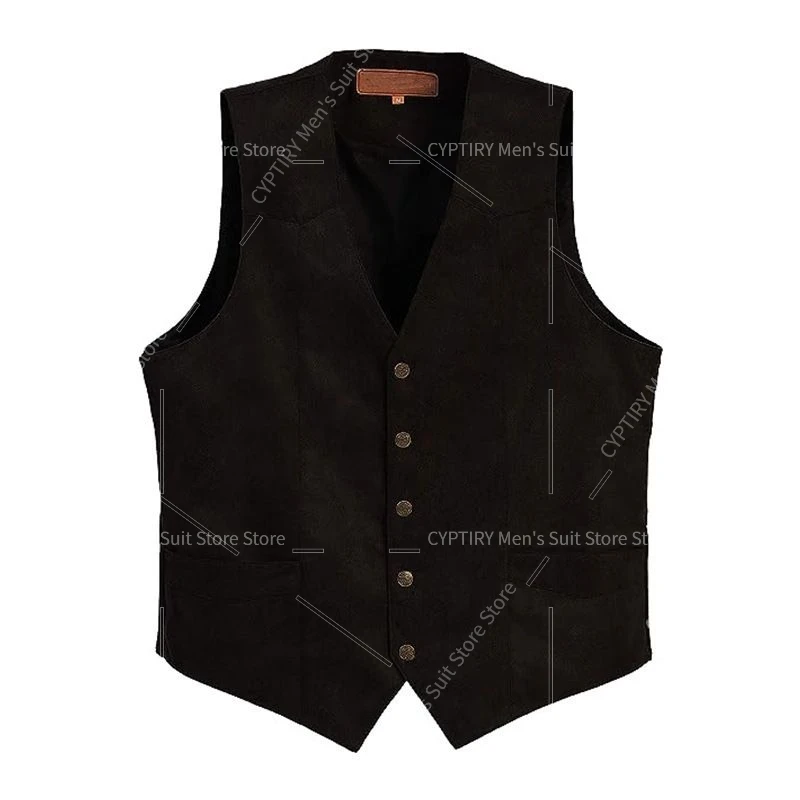2026 Men's Suit Vest Cross-Border V-Neck Slim Fit Casual Suede Business Dress Retro New Style