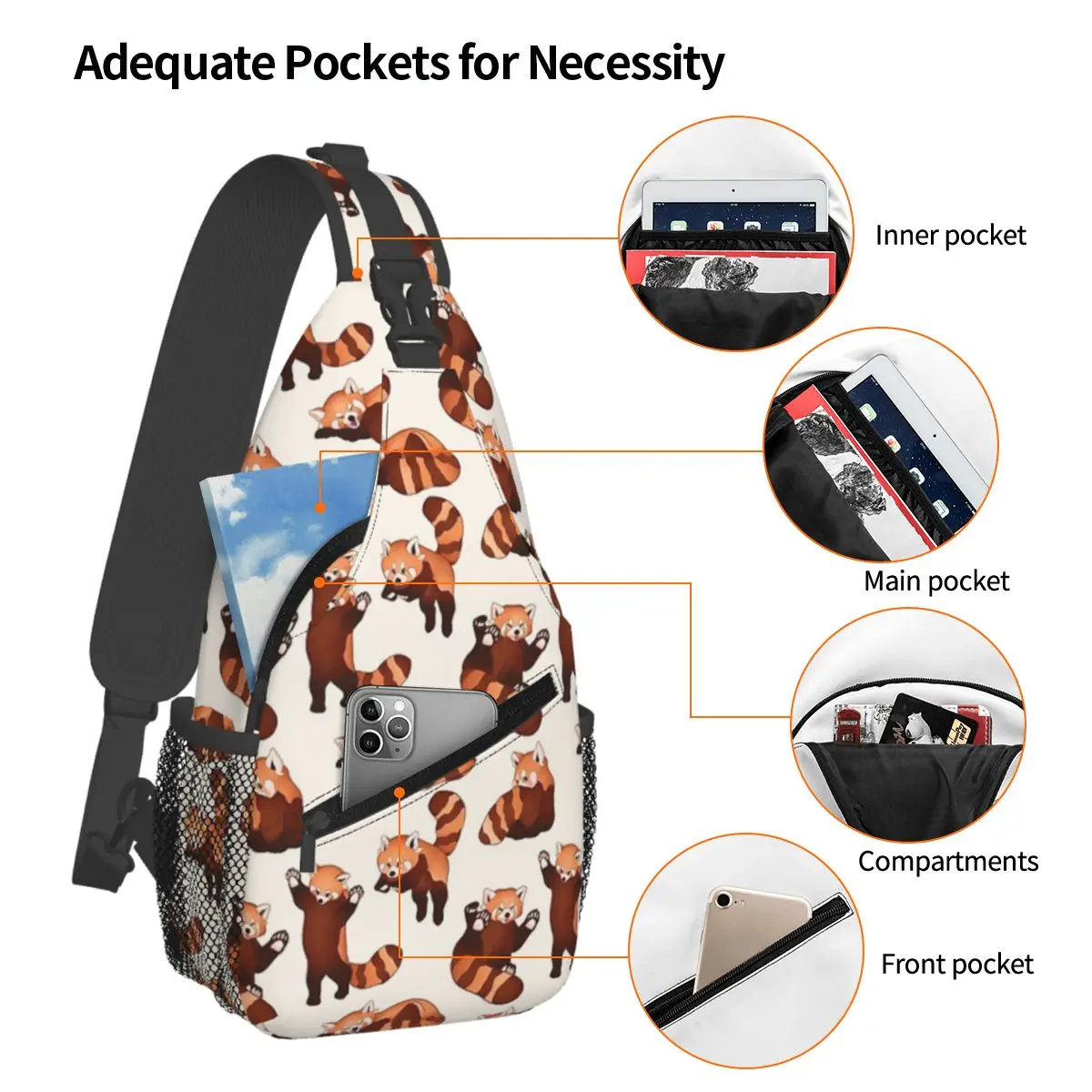 Red Panda Animal Chest Bag Men Sling Crossbody Backpack Chest Bag Traveling Hiking Daypack Shoulder Bag