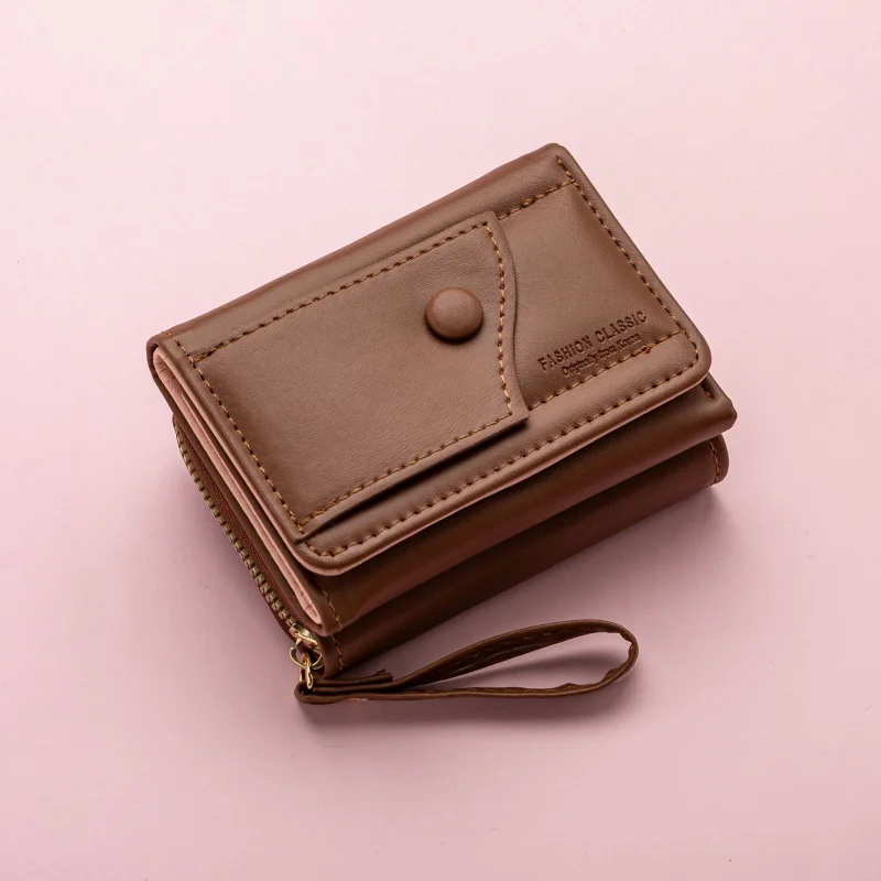 Short Zipper Wallet For Women Tri-Fold Coin Purse Cute Student Card Holder Compact Fashion Money Organizer