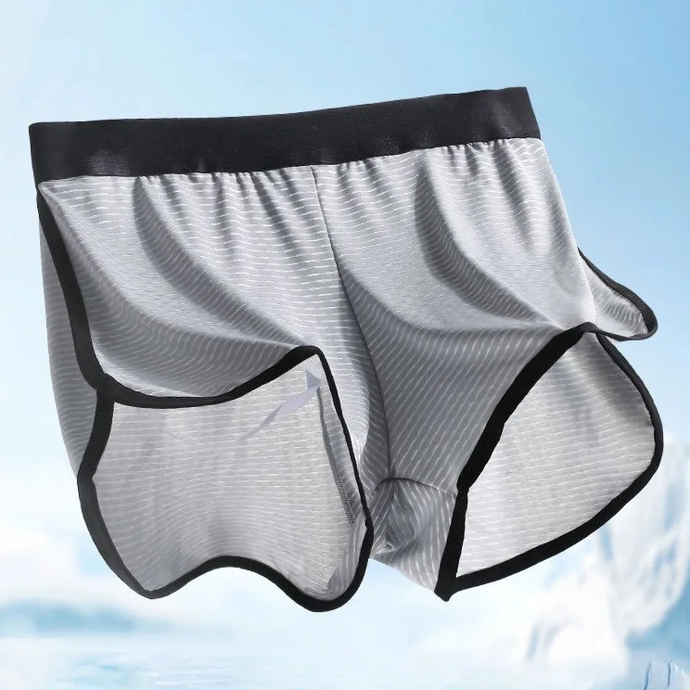 Quick-Dry Ice Silk Trunks for Men with Separation Bulge Pouch Construction Minimal Seaming Boxer Shorts for Reduced Chafing