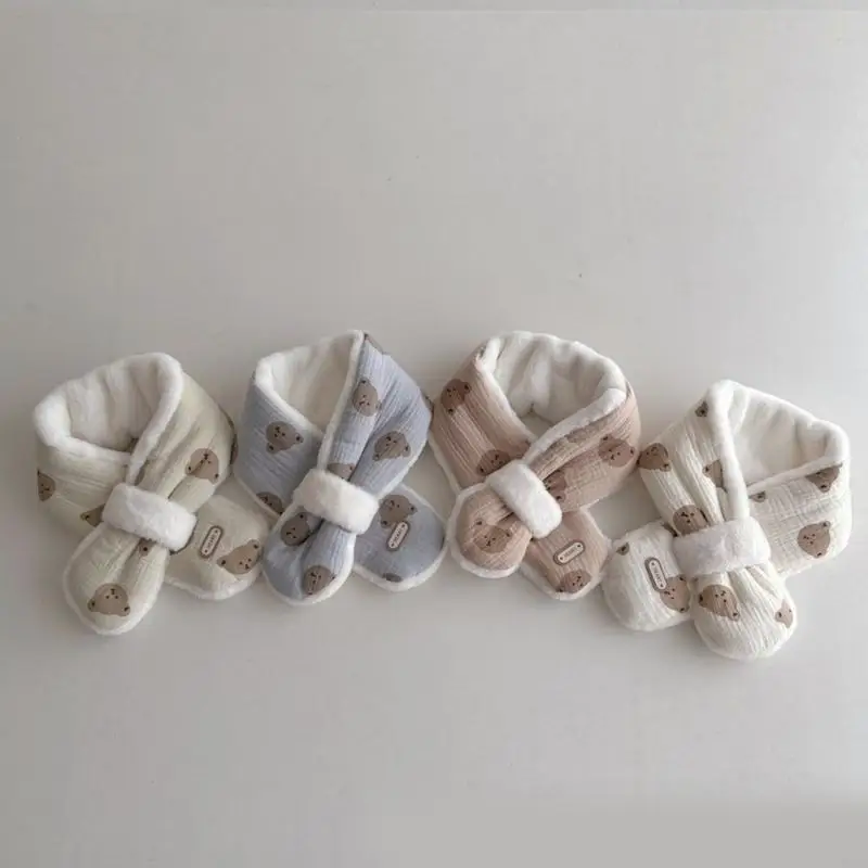 95AE unisex cartoon หมีรูปแบบ muffler ยาวน่ารักผ้าคอ necherchief ที่จำเป็น