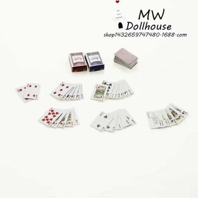 108 sheets Mini Cute 1:12 Dollhouse Miniatures Poker Home Decoration  Cards Playing Game for Doll