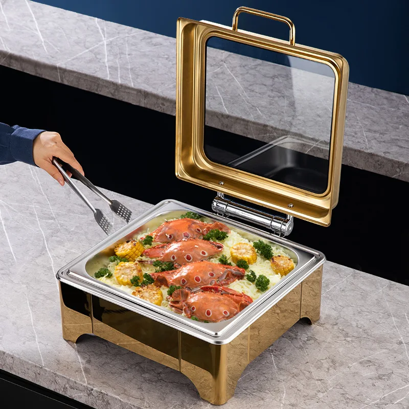 

commercial gold clamshell buffet furnace thermal insulation cloth Fei furnace rectangular visual thermal insulation furnace