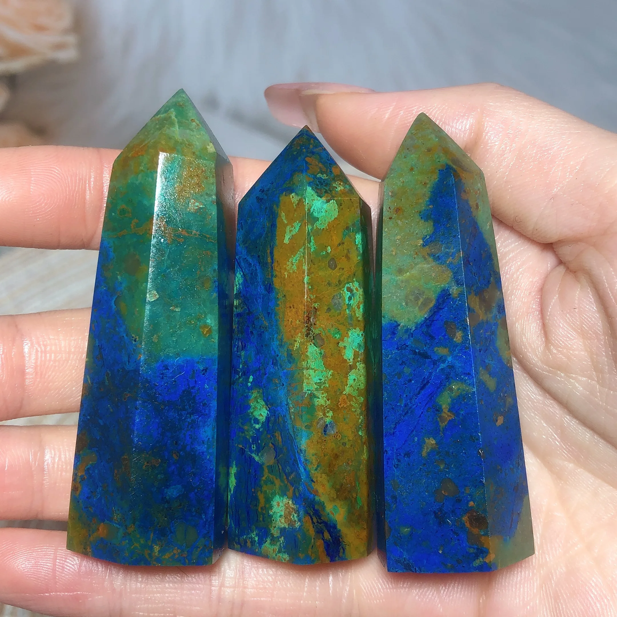 

Natural Crystals Chrysocolla With Azurite Tower Healing High Quality Energy Mineral Wholesale Reiki Home Decroration