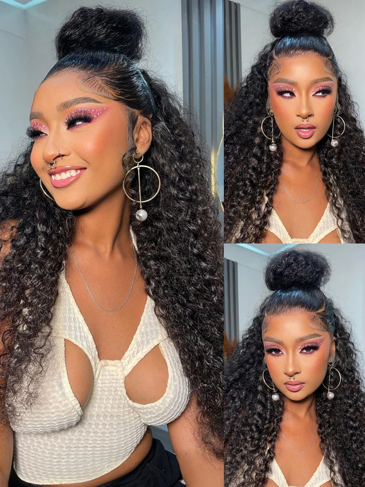 40 بوصة 360 كامل الرباط الباروكات غلويليس غريب مجعد 13x6 شفافة HD الدانتيل شعر مستعار أمامي شعر الإنسان 46 بوصة موجة عميقة الباروكات للنساء