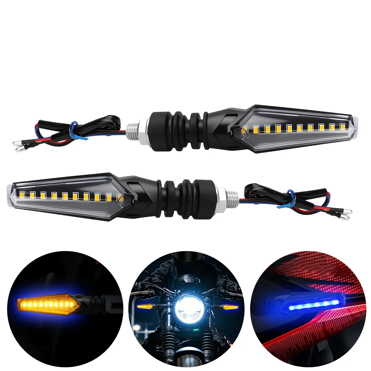 

Motorcycle LED Turn Signal Lights 2pcs Double Sided Sequential Flowing Water Indicators With Daytime Running Lights 12 24V