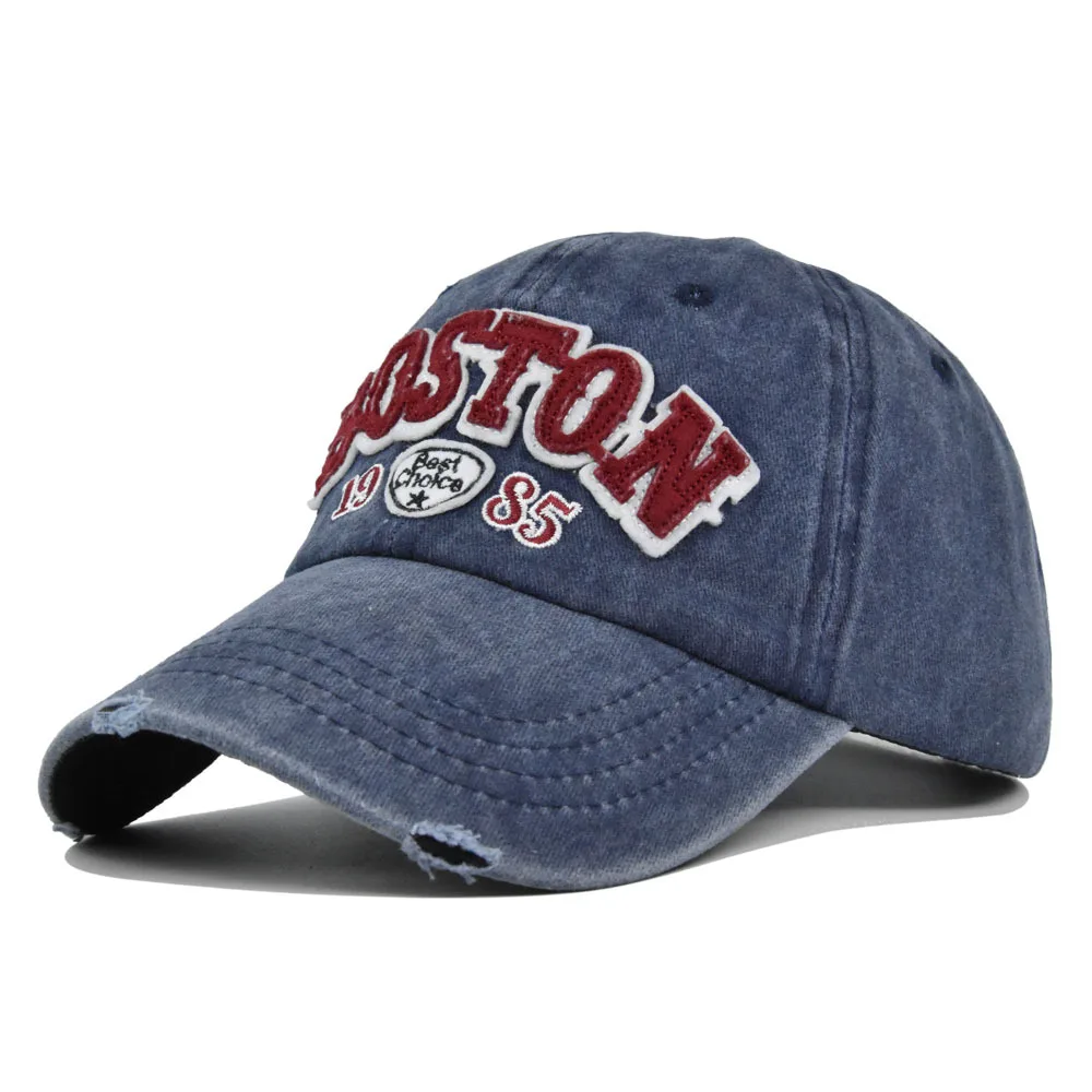 Baseball Cap Retro-style Sun hat Washed denim Spring Autumn baseball cap BOSTON embroidery Cap Logo Custom Hip Hop Fitted Cap