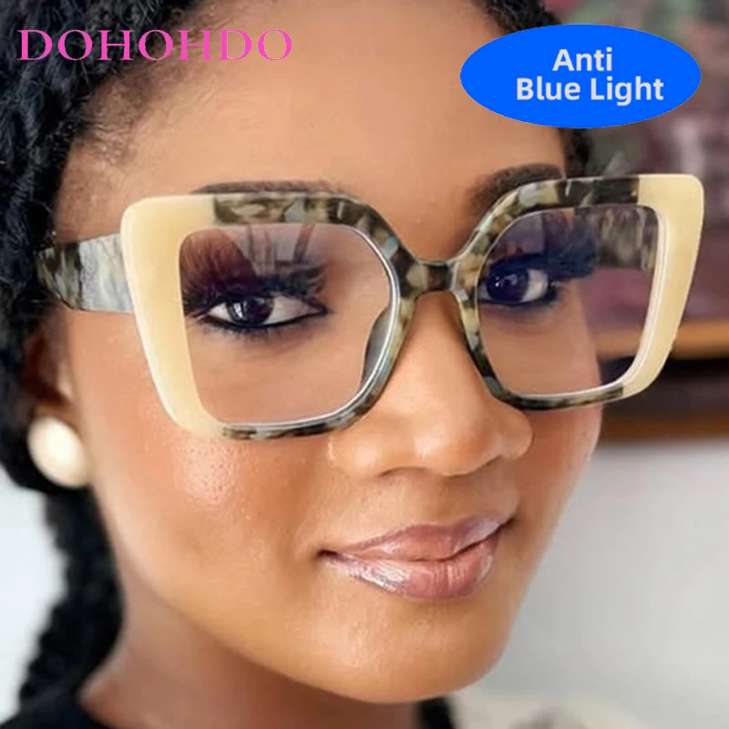 

Punk Assorted Colors Oversized Cat Eye Square Eyewear Brand Design Anti-Blue Light Computer Reading Women Men Optical Glasses
