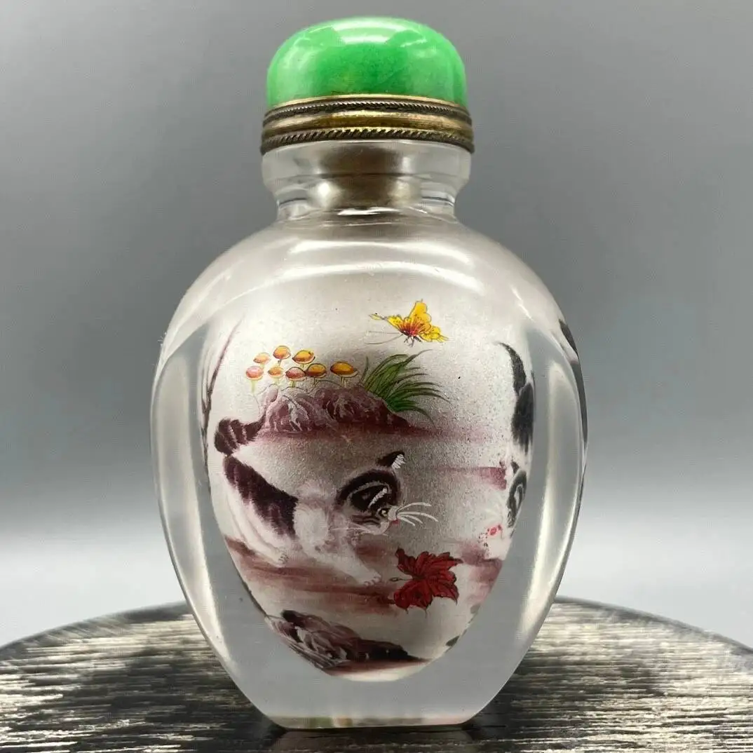 

Collect China Old Colored Glaze Inside Painted Cat Butterflypattern Snuff Bottle