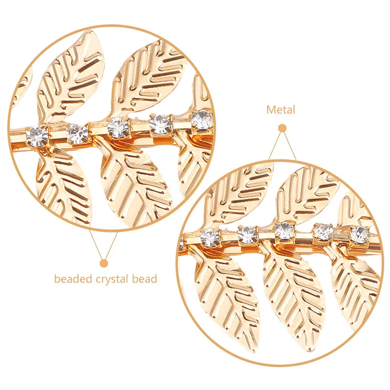 مشبك شعر بورق ذهبي مرصع بالكريستال، إكسسوار شعر عروس رومانية على الطراز الأوروبي والأمريكي