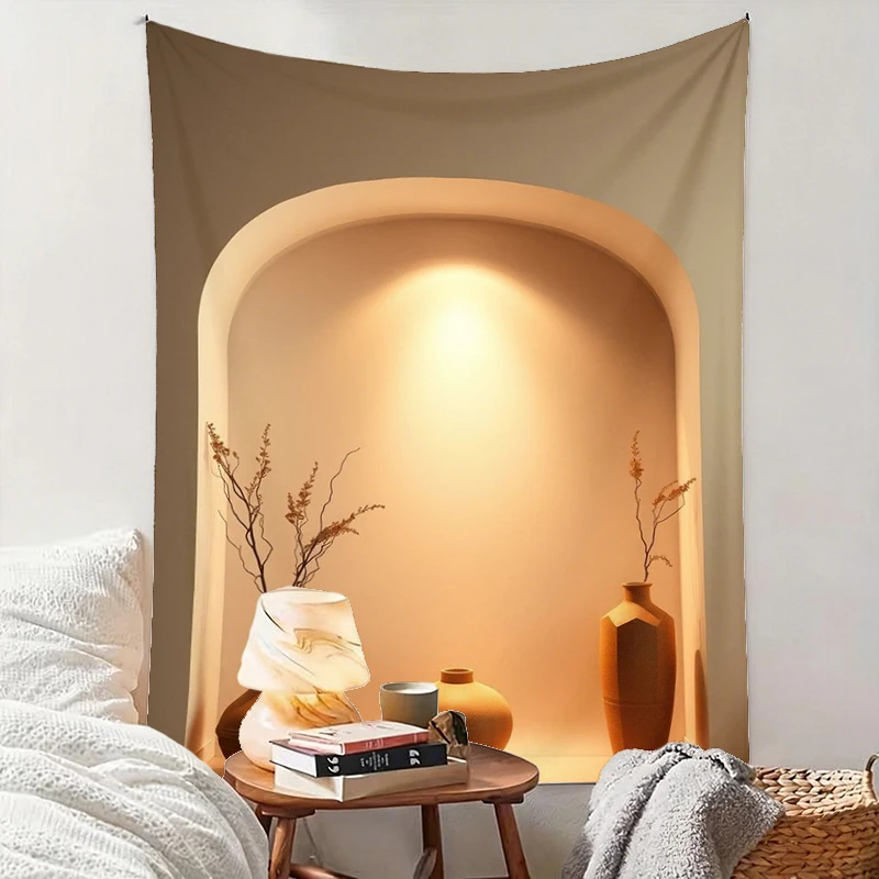 1PC One Arch Warm Pottery Art Print Backdrop Banner, Bedroom Living Room Photo Background, Polyester, Home Decor, Wall Art
