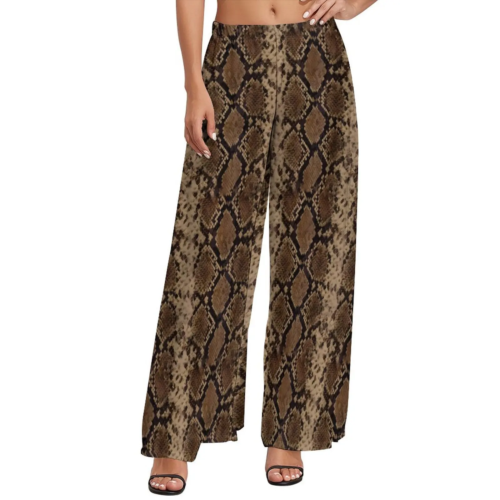 

Brown Snakeskin Pants High Waist Animal Print Kawaii Trousers Beach Custom Wide Leg Pants