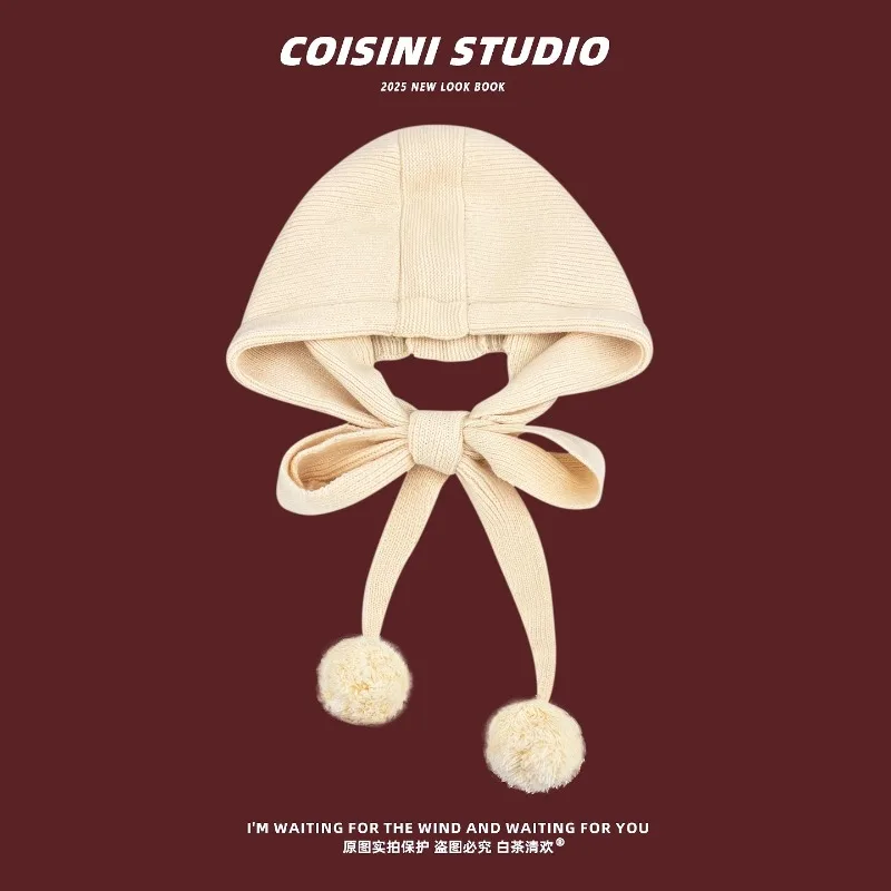 

Новые милые шапки-балаклавы с помпоном для женщин, осенне-зимние теплые универсальные модные шарфы, интегрированная вязаная шапка-бомбер