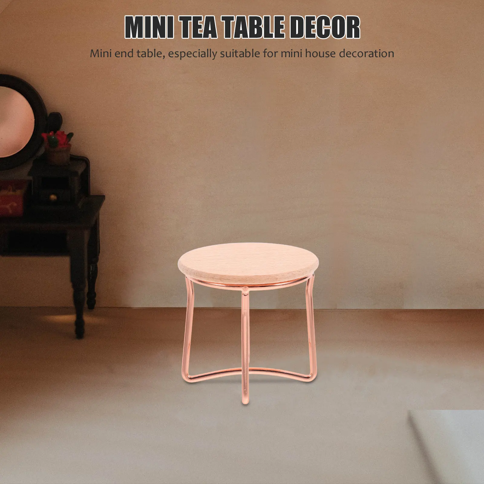 Wooden and Iron Mini End Table Perfect Size for Mini House Decoration Stylish Realistic Tiny Side Table for Dollhouse Scenes
