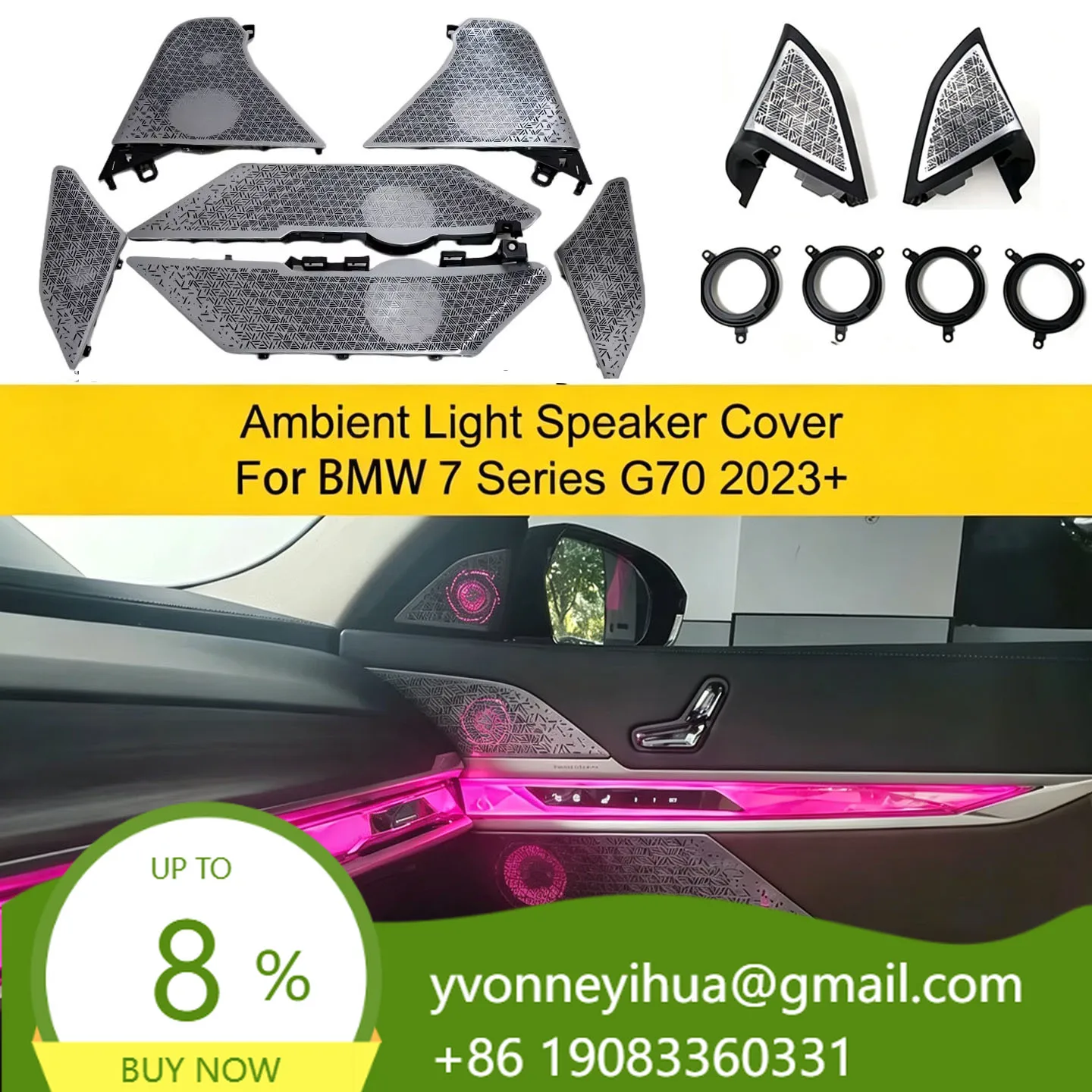 Interior Upgrade Car LED Ambient Light Speaker Cover Kit For 7 Series G70 2023-2024 Decorative Atmosphere Lamp Multi Color RGB