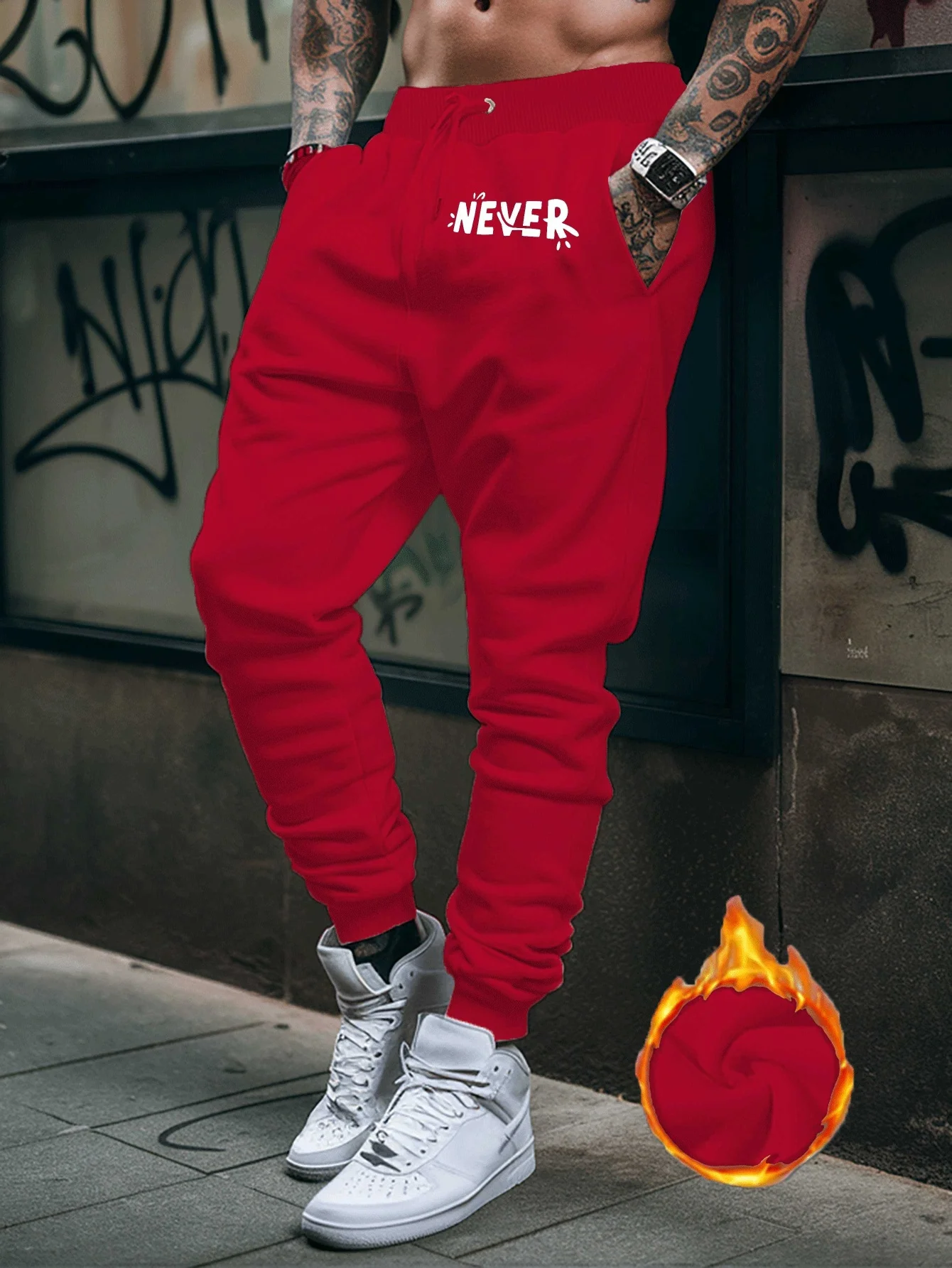 Graffiti‑inspired NEVER Splash‑Effect Art Letter Graphic Print Stylish Tapered Sweatpants Men Hip Hop Sports Jogger Trousers