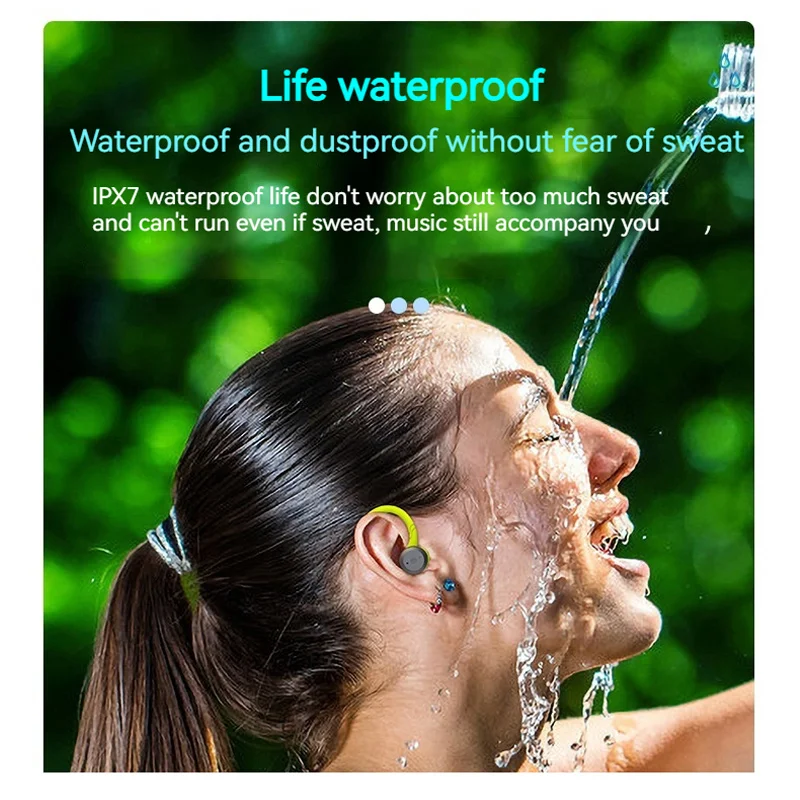 IPX7 waterproof headset dual-wear sports Bluetooth wireless stereo headset 650mah long battery life with ear-mounted earplugs