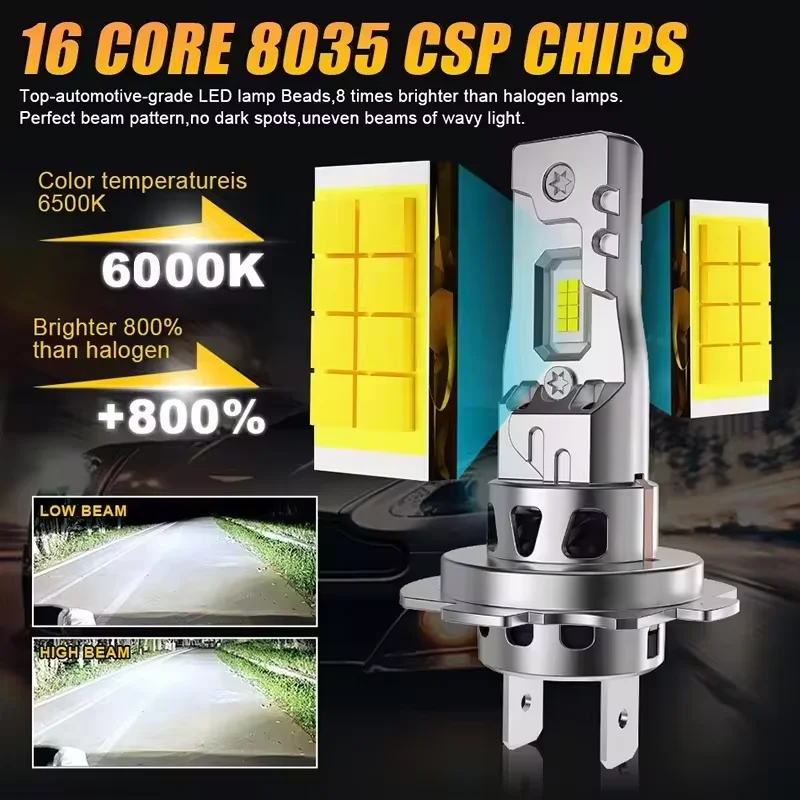 2 قطعة 5000 واط عالية الطاقة H7 H4 LED لمبة توربو المصباح 6500 كيلو 5000000LM 12 فولت 24 فولت CSP قوية أفضل H4 LED ديود المعتمدة H7 مصباح صغير