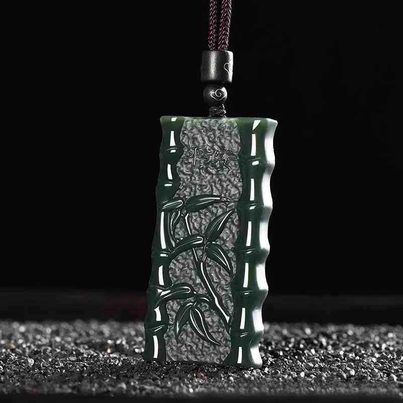 Xinjiang Hetian jade rising pendant sapphire peace rich bamboo men and women high jade pendant