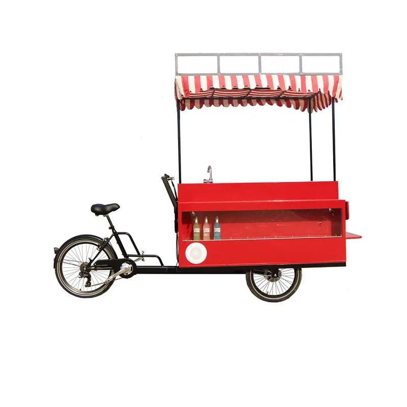 Electric Cargo Bike Adult Tricycle Red Color Street Vending Bicycle Outdoor Beverage Drink Coffee Food Cart For Sale Customize