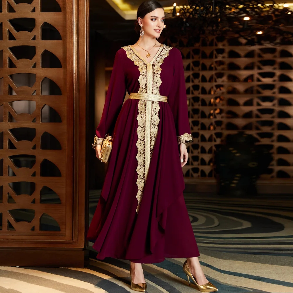 Elegant Middle East Muslim long Dress for Women Eid Arab Dubai Abaya Islamic Party Jalabiya Turkey Dresses Moroccan Caftan Robe