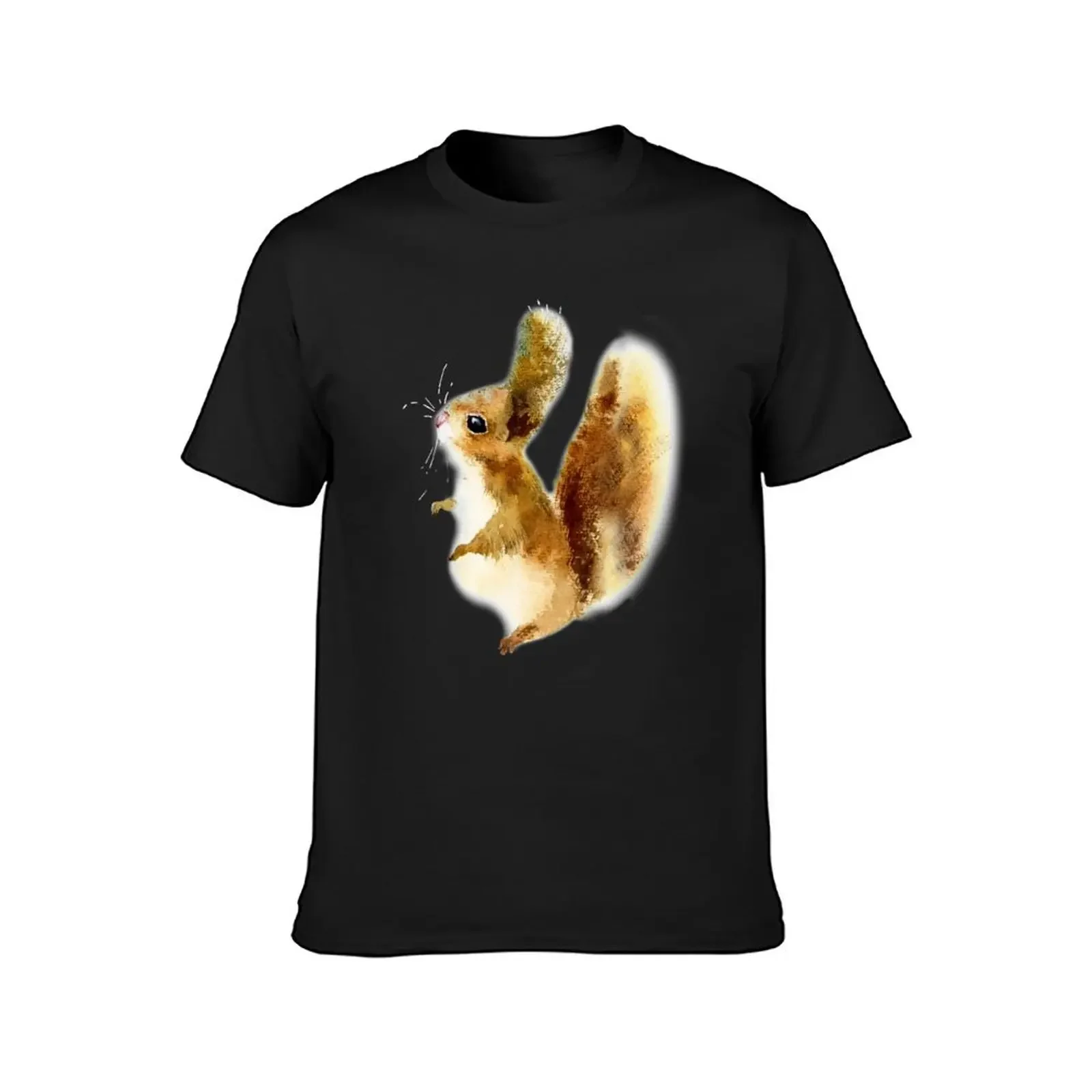 squirrel-watercolor portrait animals T-shirt shirts graphic tees cute tops fruit of the loom mens t shirts