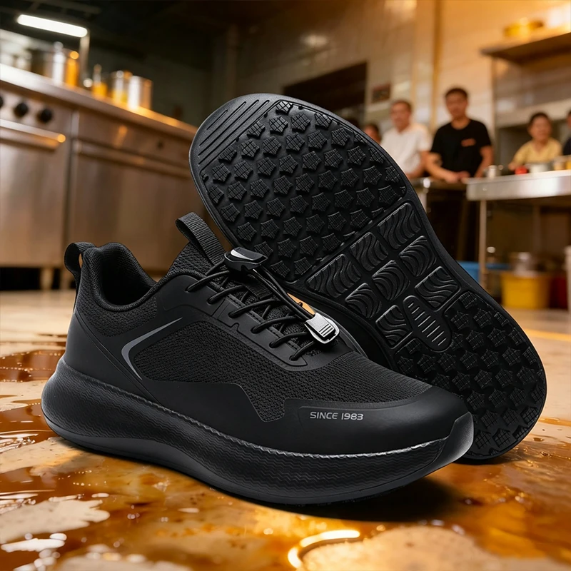 Large Size Waterproof Non Slip Chef Work Shoes Oil Resistant Kitchen Shoes For Men Women Anti‑Slip Restaurant Safety Footwear