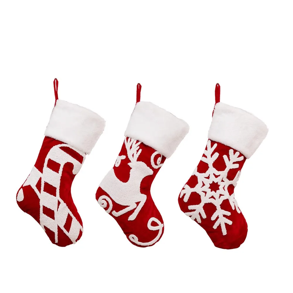 Nome personalizzato decorazione natalizia grande fiocco di neve ricamato calzini alce sacchetto regalo di natale nome personalizzato calzini regalo