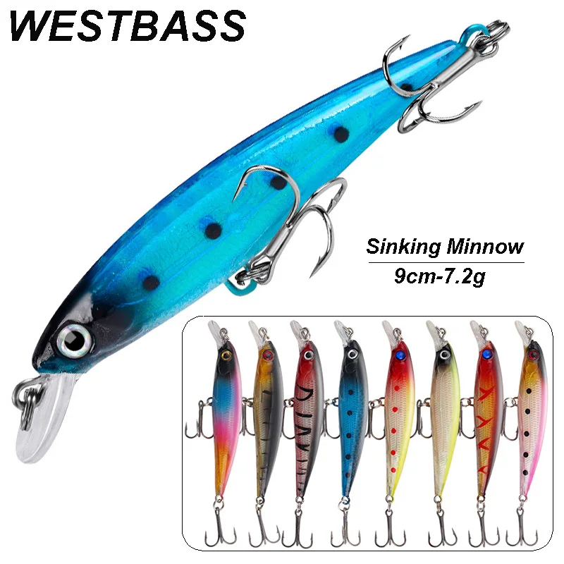 Westbass 1px Troll ing Elritze Köder 9cm-7,2g sinkendes Angeln Leurre laut hart Wobbler Hartkoder Cebo Duro Jerkbait Angeln isca