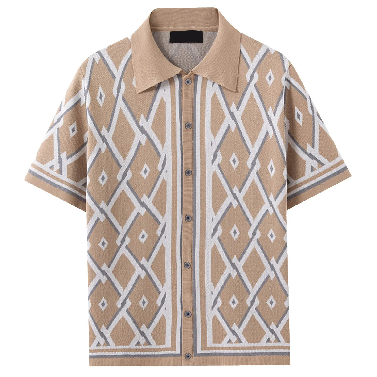 

2025 Summer Fashion Men'S Casual Short Sleeve Large Size Base Shirt Printing Casual Collarless Long Silk Top Ropa Hombre
