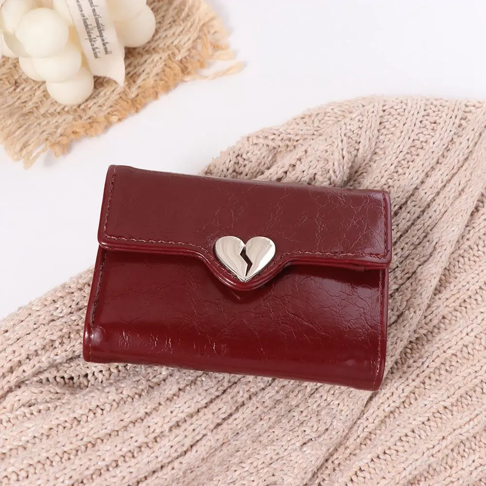 Dompet Korea Model Crack Heart Bahan Kulit PU Berkualitas Tinggi Dompet Kulit Wanita Lipat Pendek Dompet Pelajar Tempat Kartu