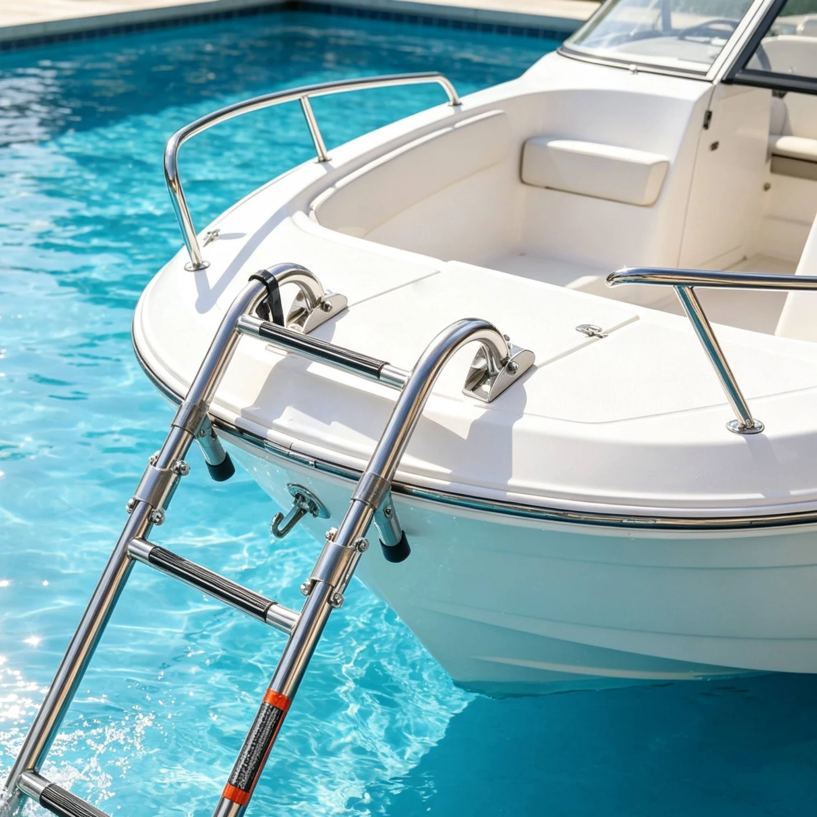 Folding Boat Ladder Anti-Slip Boarding Ladder Mirror-Polished Foldable for Yacht Owners, Boats, Yachts