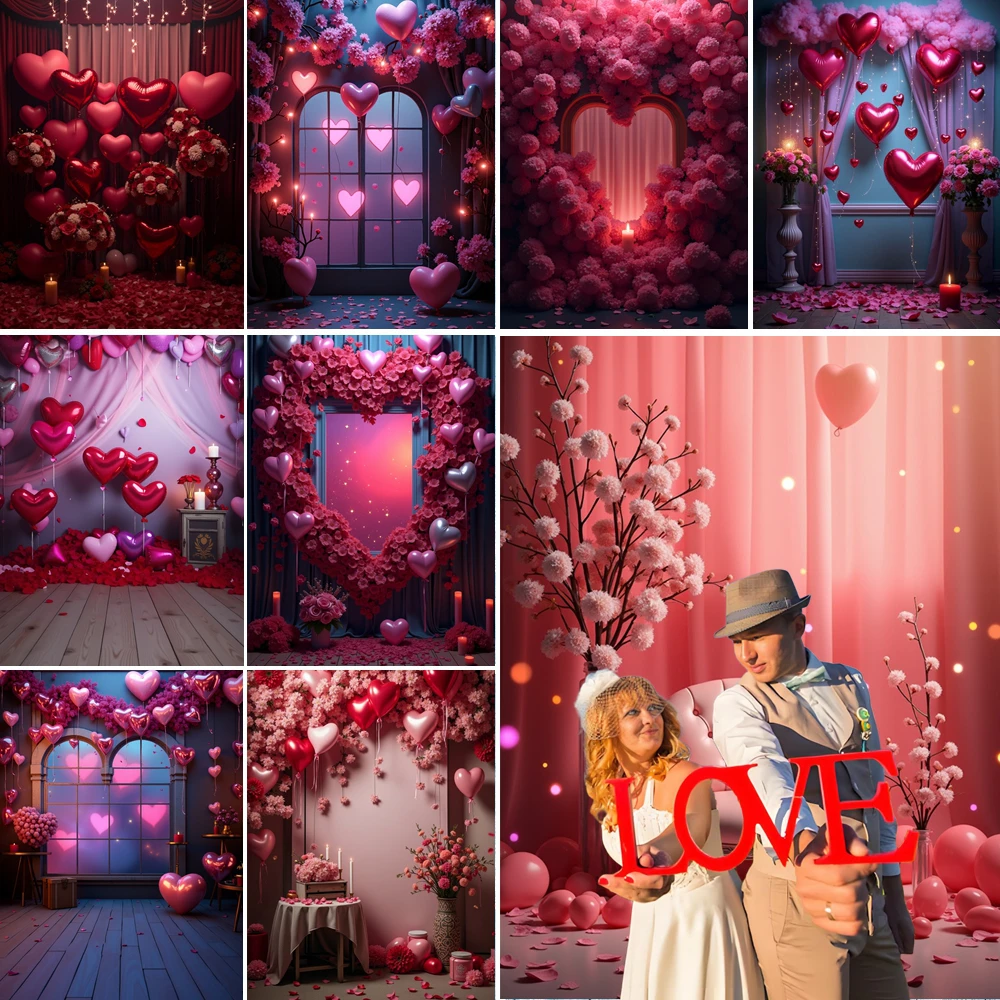 

MOON.QG Valentines February 14 Photo Background Curtains Red Heart Balloon Backdrop Girl Photobooth Poster Birthday Photoshoot