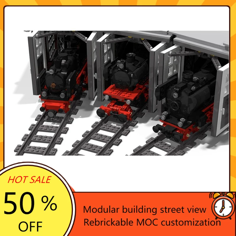 5286PCS MOC Creative Modular Train Station Set with Turntable Roundhouse Custom Custom Puzzle Children's Birthday Christmas Toys