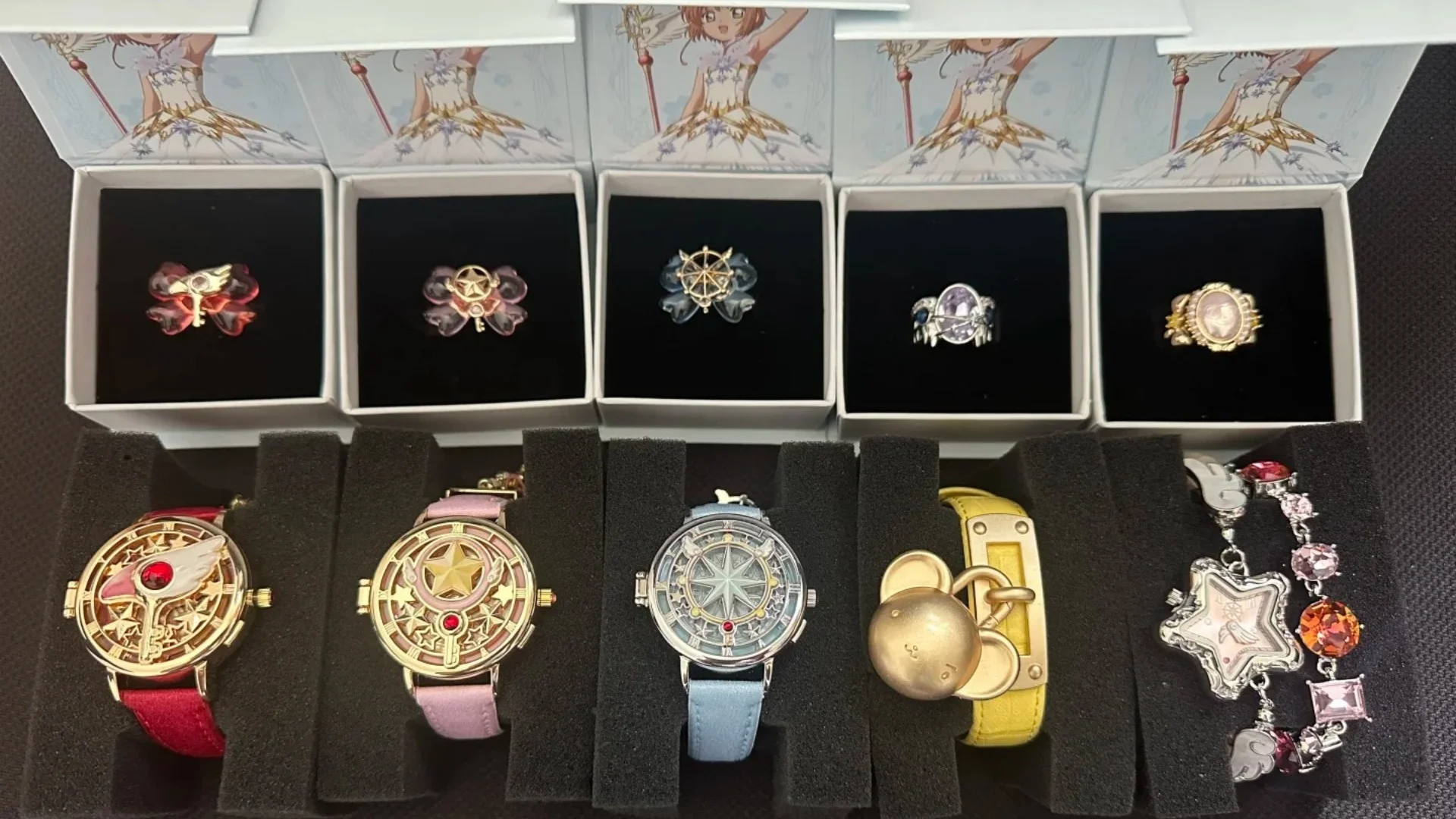 Оригинальные часы Cardcaptor Sakura из серии Sakura Clear Time, в формате сюрприз-бокса, с золотым корпусом и подвеской-звездой, подарок для фанатов аниме.