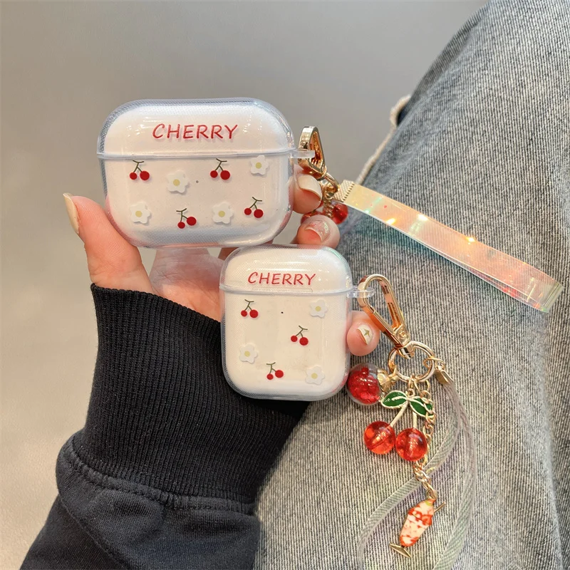 Ins lindo llavero de cereza para Apple AirPods 4 funda para auriculares inalámbricos Bluetooth para AirPods 3 Pro 2 funda suave para caja de auriculares