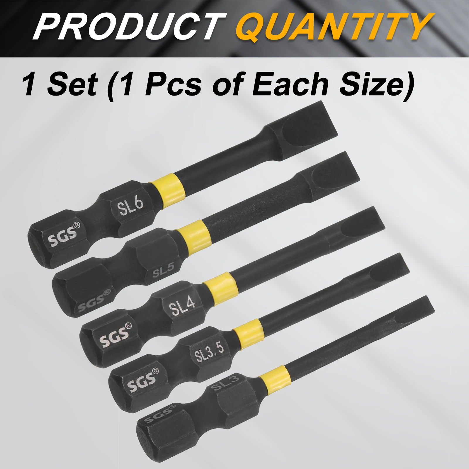 1set Slotted Impact Screwdriver Bits SL3-SL6 Slotted Tip 1/4