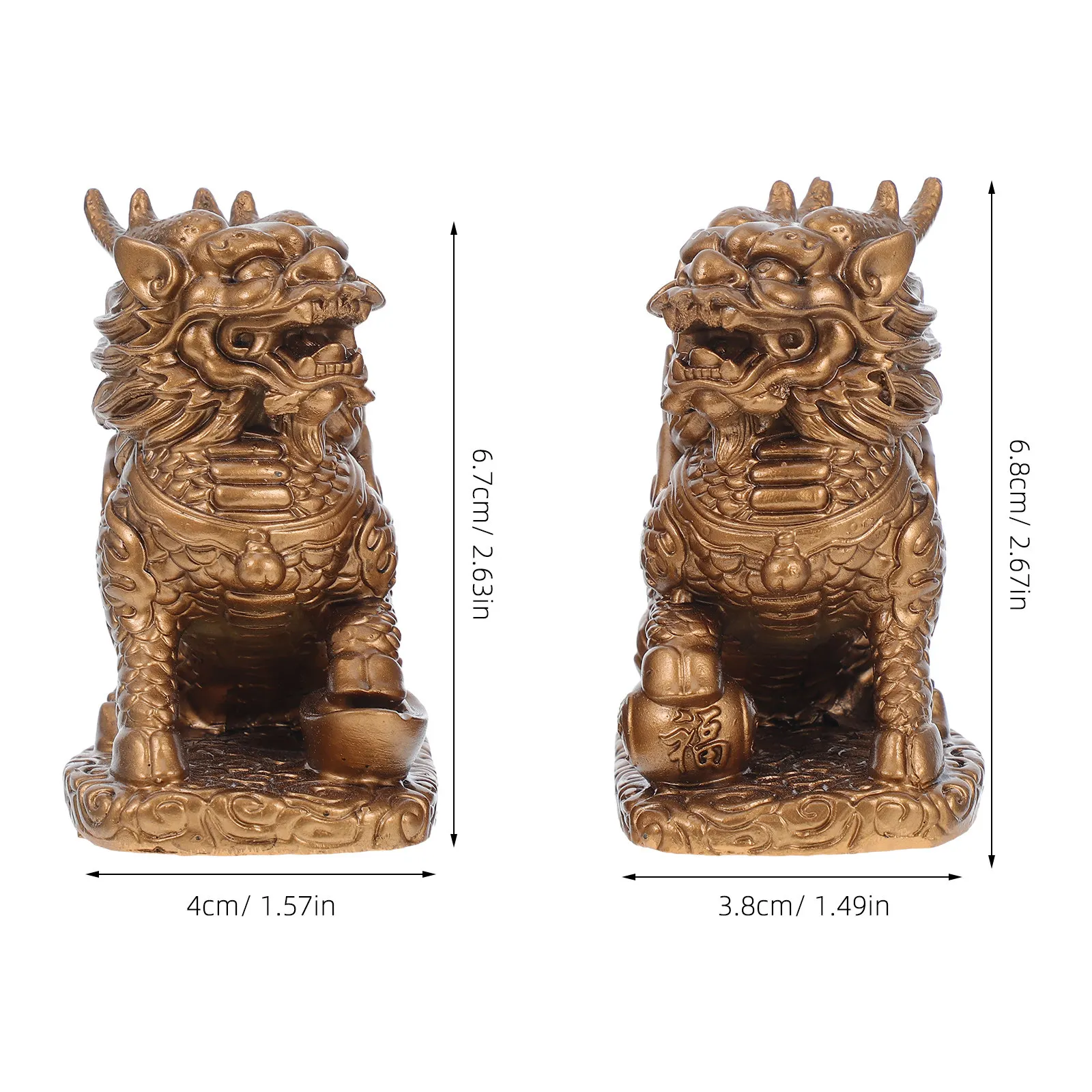 1 Pair Kylin Feng Shui Guardian Resin Sculpture Male Female Set for Living Room Office Prosperity Wealth Decor