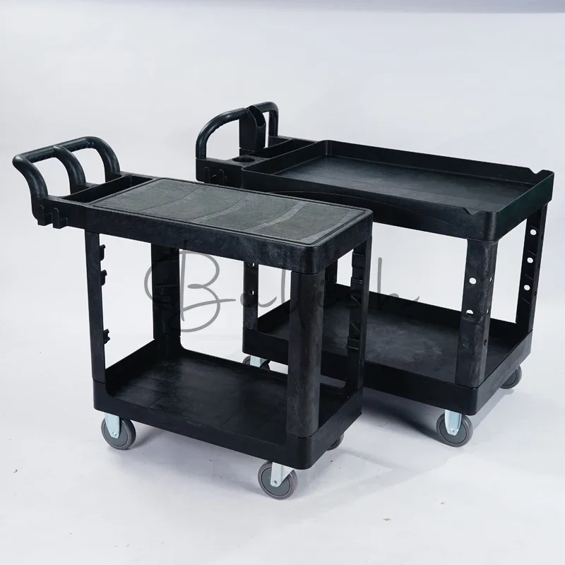 Double-layer hand-pushed two-layer flat truck laboratory truck distribution sorting materials durable thickened truck