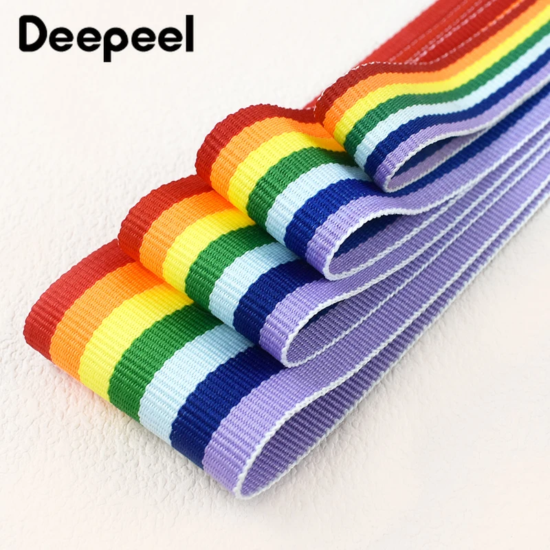 10Yards Deepeel 15-38mm Rainbow Nylon Webbing Stripe Ribbon Tape for Backpack Bag Strap Garment Pet Rope DIY Sewing Accessories