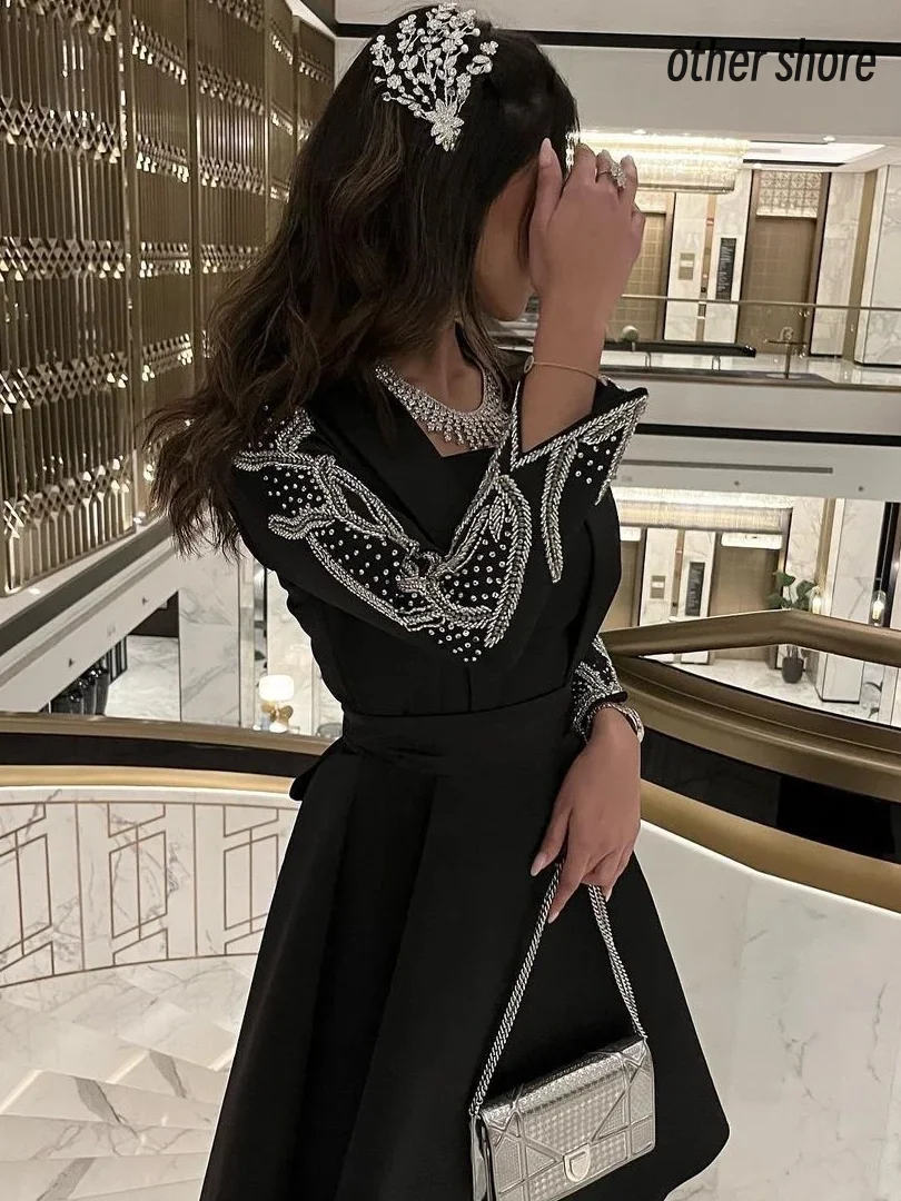 Other Shore Elegant Vintage Sexy Black Beading Ribbon A-Line Customize Formal Occasion Prom Dress Evening Party Gowns