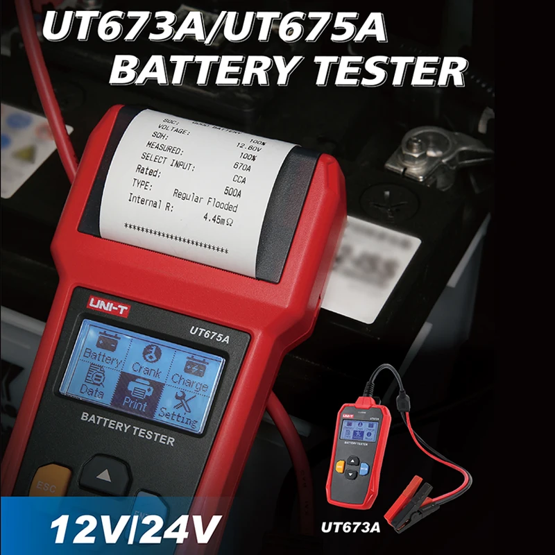 UNI-T UT673A UT675A 12V Car Battery Tester CCA Lithium Battery Test Lead Acid Battery Analyzer LED Display Print Online