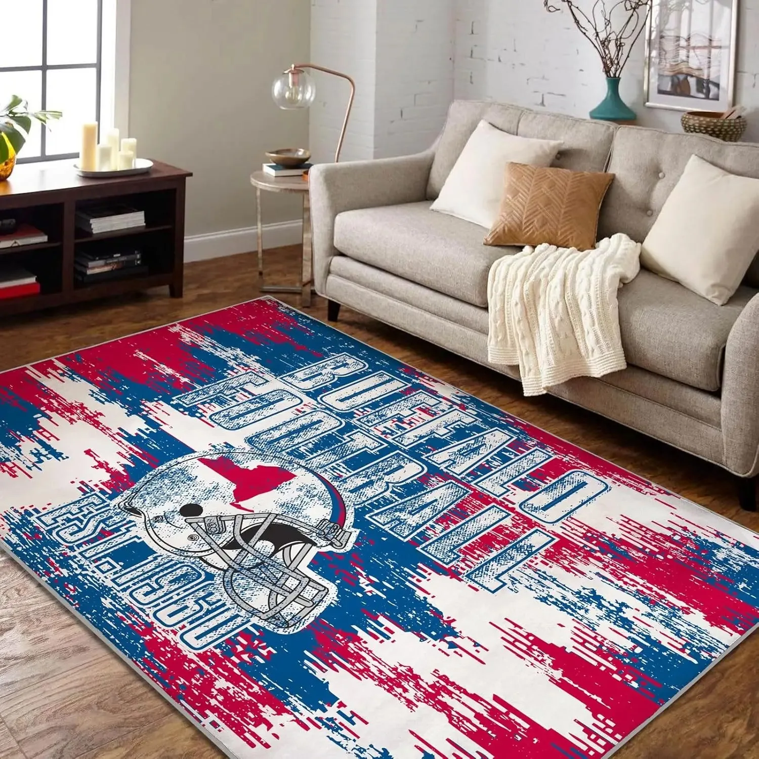 Fußbodenmatte mit Fußballteam-Motiv, inspiriert von den Dallas Cowboys, blau-weißer Aufdruck, rutschfester, waschbarer Teppich für Arbeitszimmer, Sportnische, Zuhause – Detail 6