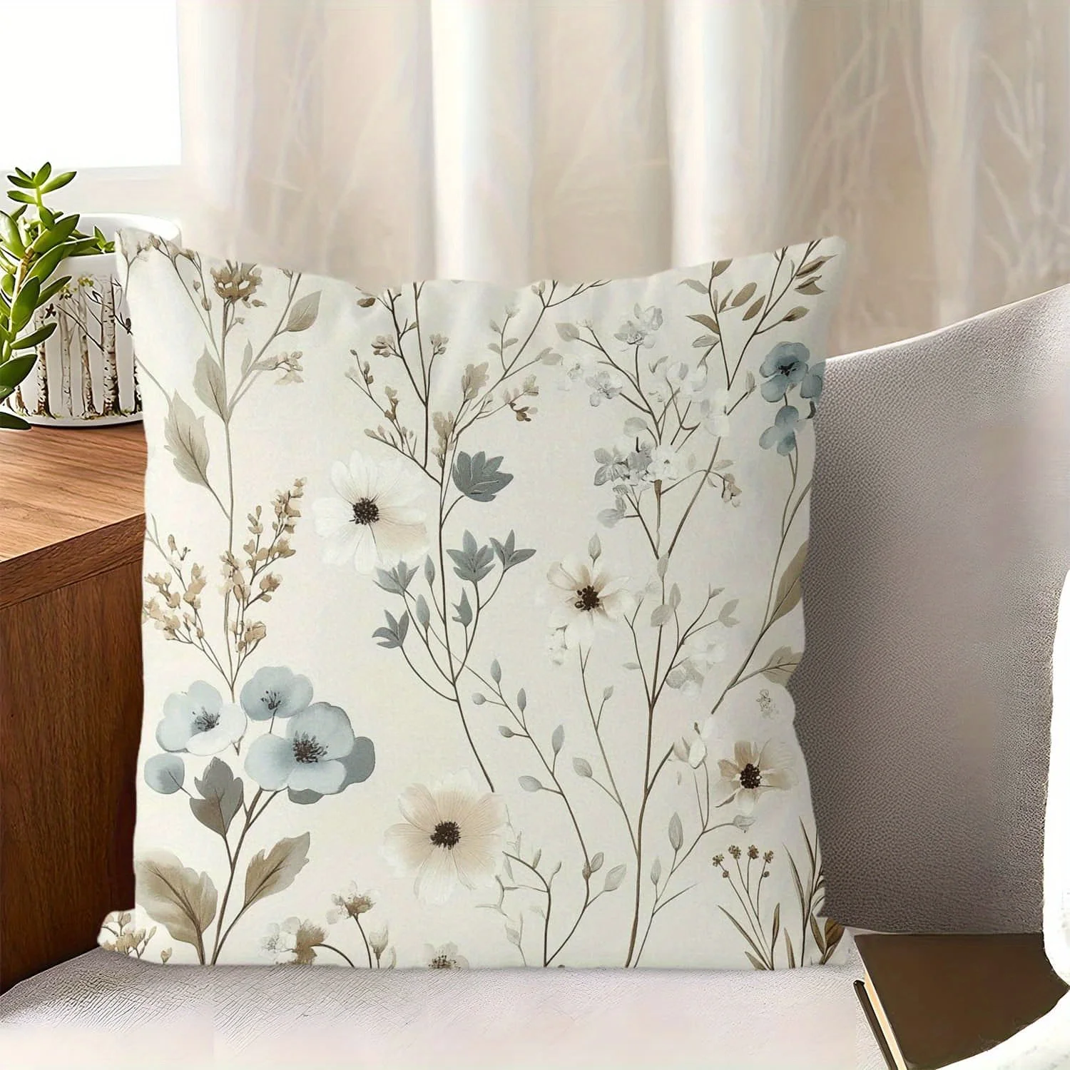Blue and beige tropical geometric patterned cushion covers, suitable for sofa, chaise lounge, or bed upholstery Machine washable
